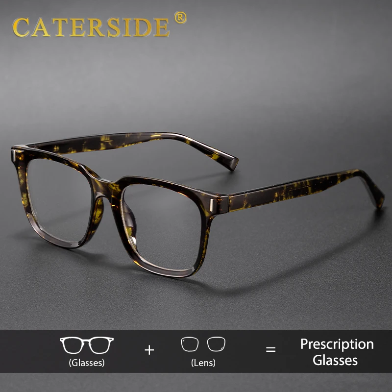 

CATERSIDE Retro Square Glasses Men Vintage Blue Light Blocking Prescription Eyeglass Frames for Women Business Optical Glasses