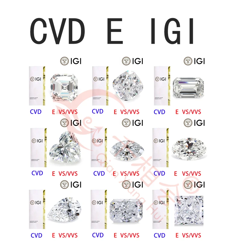 CVD Lab Grown Diamond IGI Certified 1ct-2.5ct E White Color VVS radiant oval pear asscher Cut Different Shapes Loose Stone