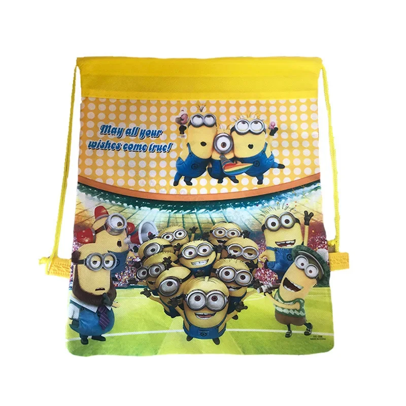 Minionses Cartoon Childrens Drawstring Backpack Despicabled Me Portable String Bag Non-woven Cute Party Gift Bags Storage Pouch