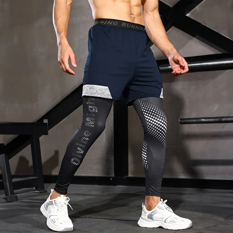 Pantalones de correr para hombre, ropa deportiva 2 en 1 de doble capa para entrenamiento, Fitness, trotar, baloncesto, gimnasio