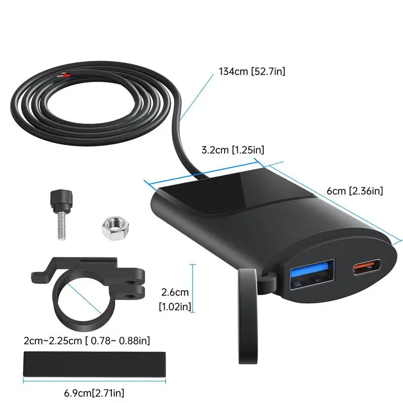 Motorcycle USB Charger Waterproof USB Adapter QC 3.0 Motorcycle Charger Ultra-Narrow Quick Adapter Double Charging Port For