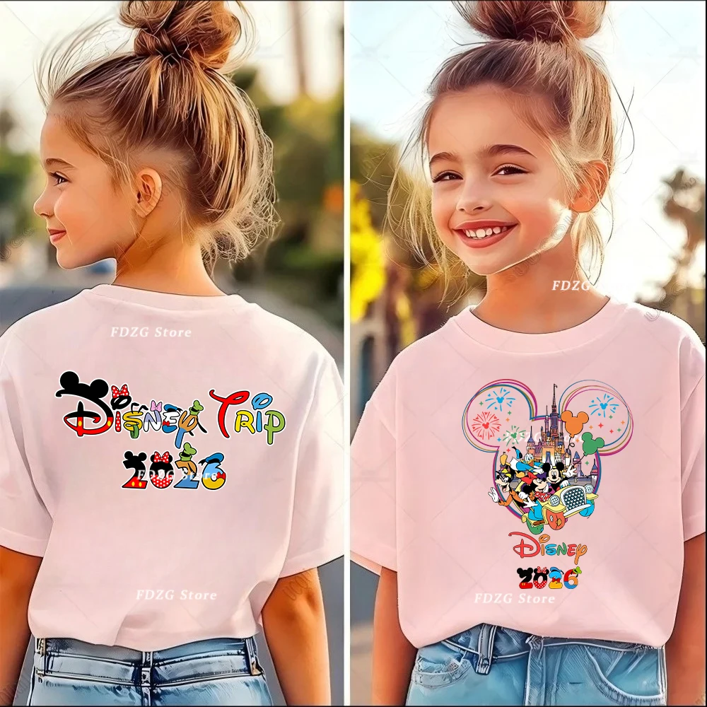 

Лето 2026: Детская одежда с принтом Микки из коллекции Disney, хлопковые детские футболки, модная уличная одежда, повседневные футболки с коротким рукавом для девочек и мальчиков