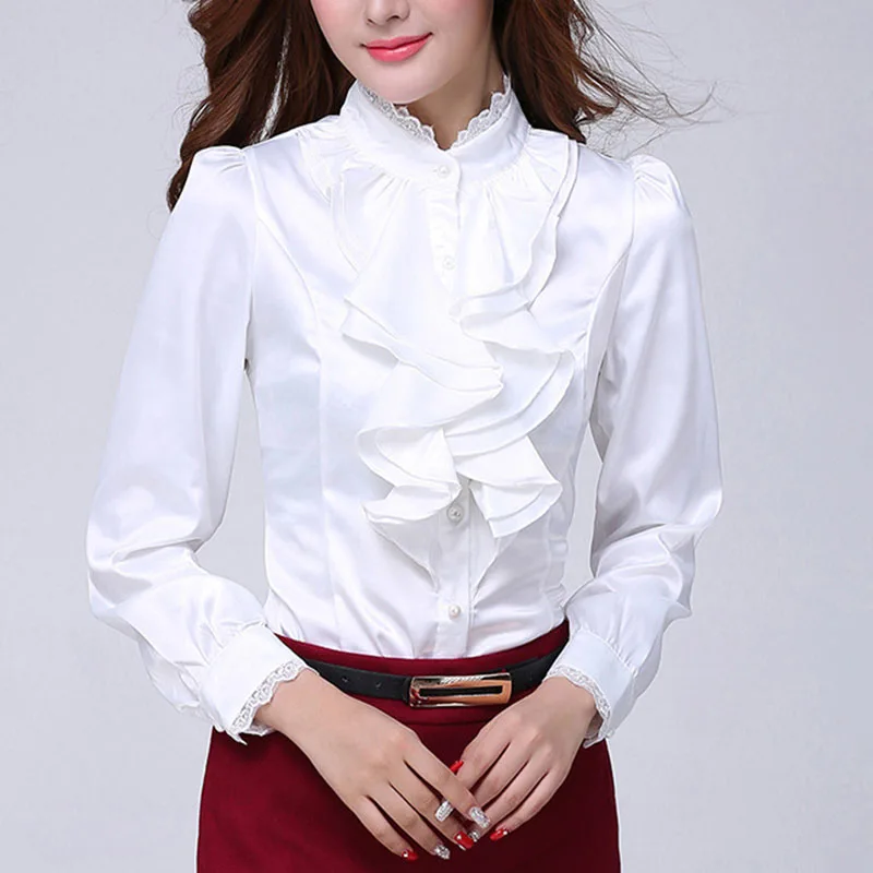 Women Shirts Long Sleeve 2023 Spring Autumn Button Up Tops Fashion Lady Stand Collar Shirt Solid Color Female Elegant Blouses