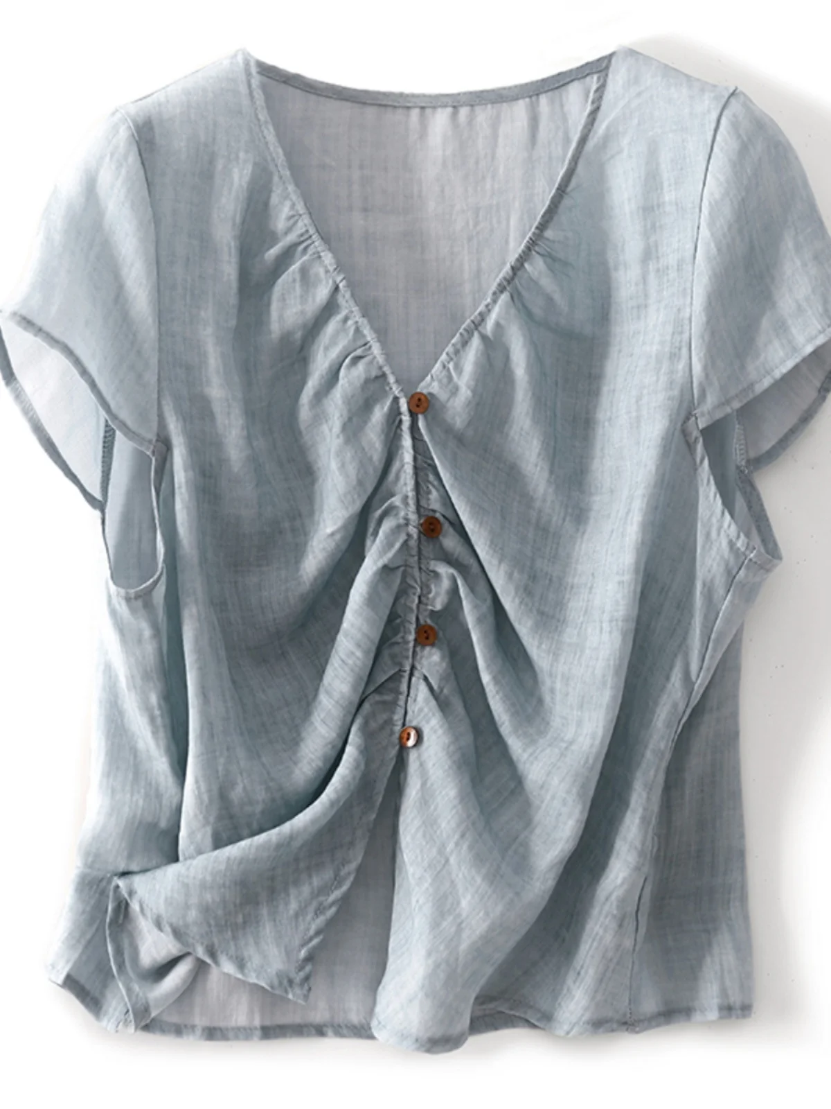 

Льняной хлопковый иронный женский летний тонкий высококачественный дизайн Sense Pleated V Ne Small Fly Sve Хлопковый льняной топ