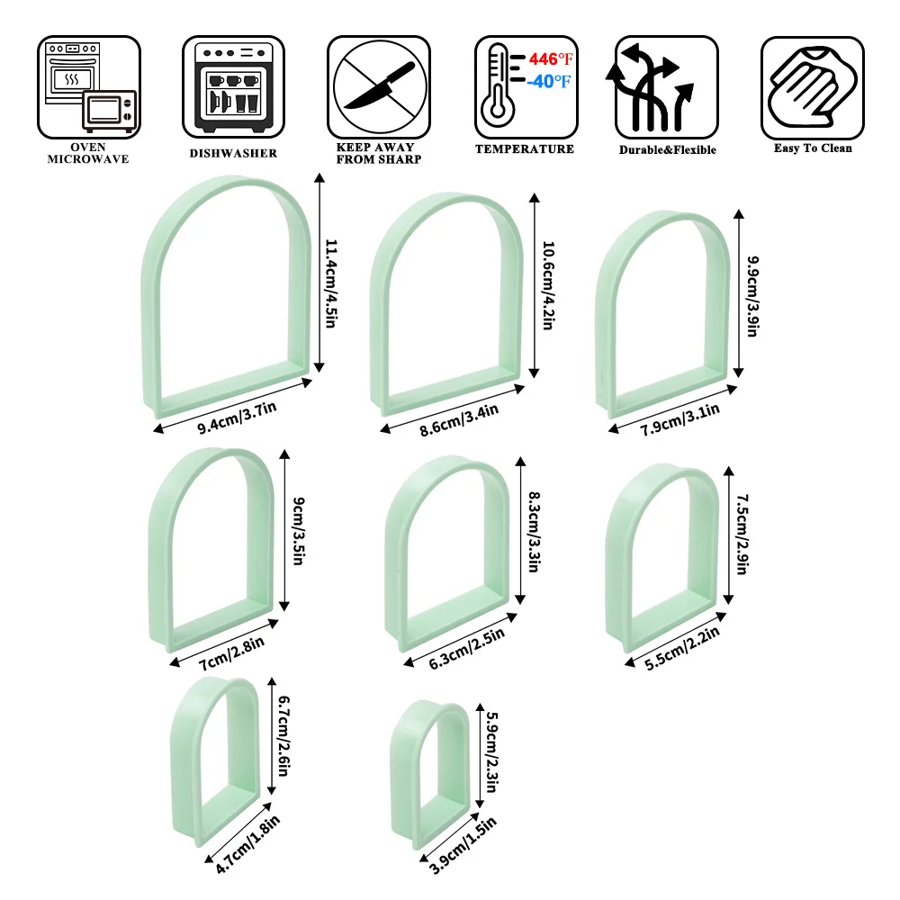 8-piece Arched Cookie Cutter Set - Fondant Mold Geometric Shapes For Bread Baking And Kitchen Use