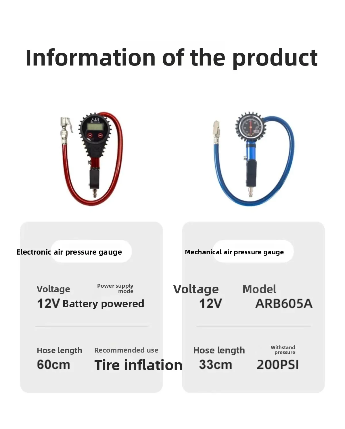 Able Inflation Meter Tire Pressure Meter Auto Tire High-precision Mechanical Monitor Digital Display Electronic Inflation