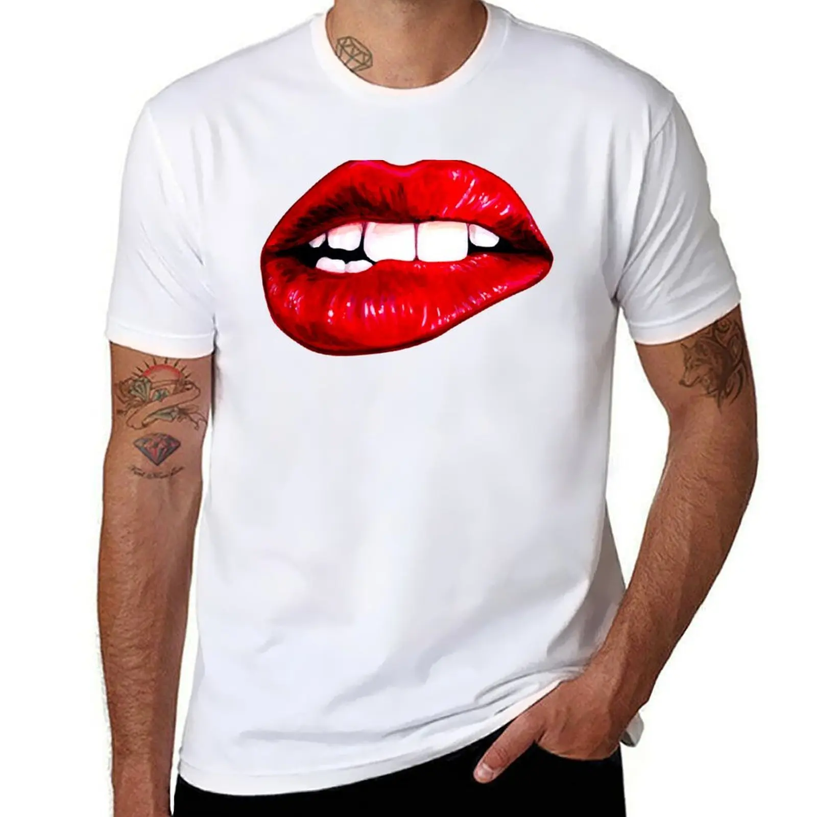 

Lip Pattern - Black T-Shirt funny t shirts cotton mens graphic t shirts T-Shirt