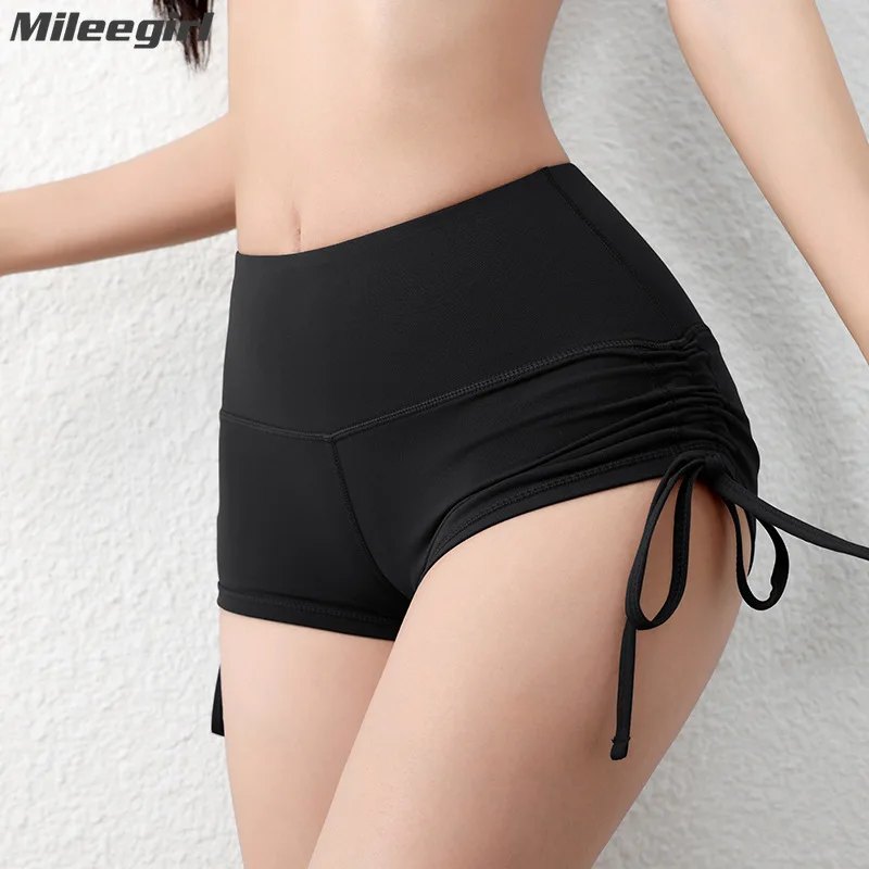 

Mileegirl женские шорты для йоги с подтяжкой ягодиц, быстросохнущие спортивные колготки на шнурке, облегающие мини-шорты для фитнеса персикового цвета для тренировок бедер
