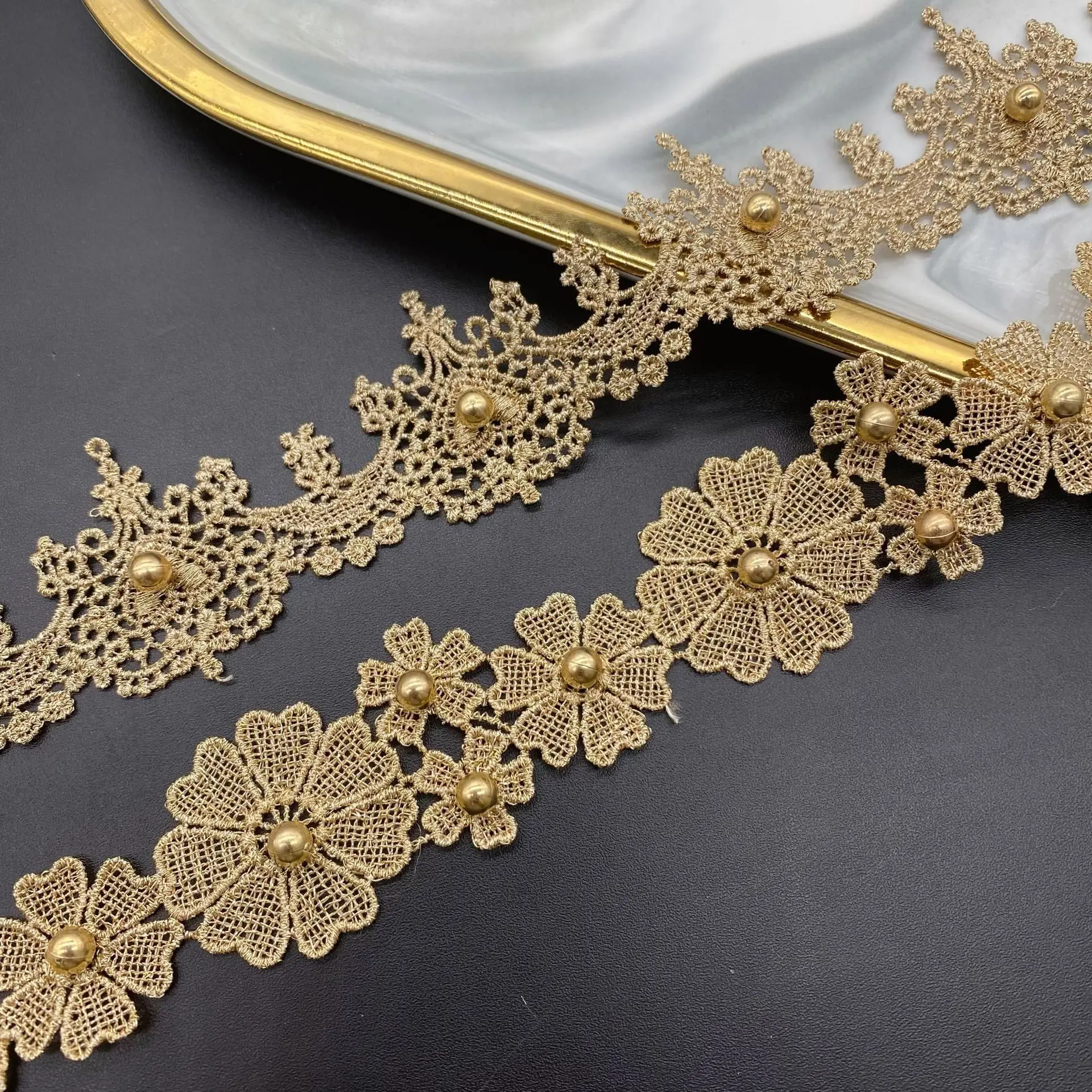 Water soluble Gold lace clothing accessories gold thread barcode nail bead decoration gold beads clothing accessories X451