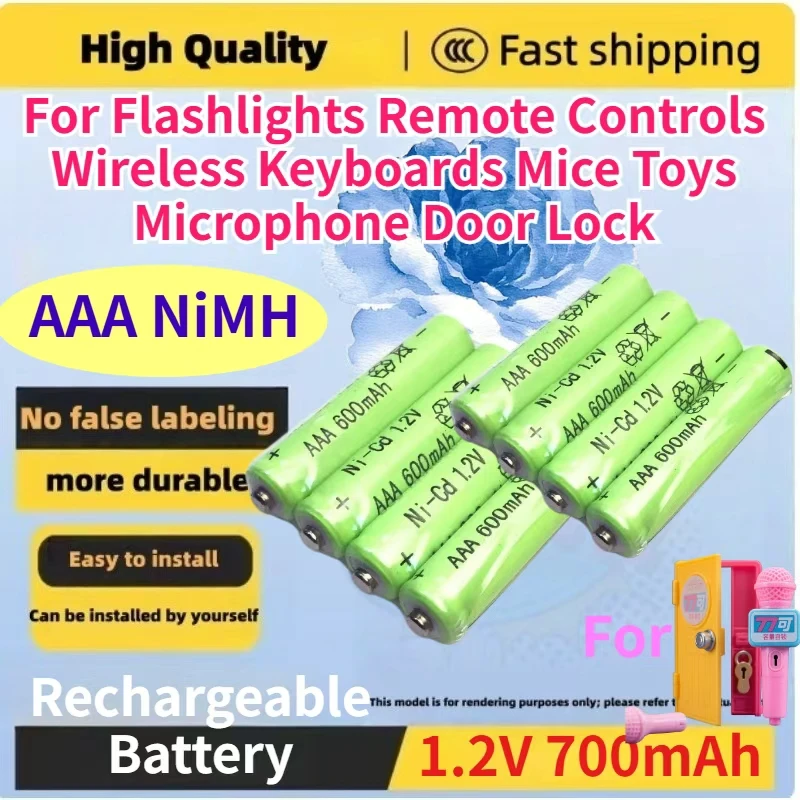 

2pcs 1.2V 700mAh AAA NiMH Rechargeable Battery for Flashlights Remote Controls Wireless Keyboards Mice Toys Microphone Door Lock