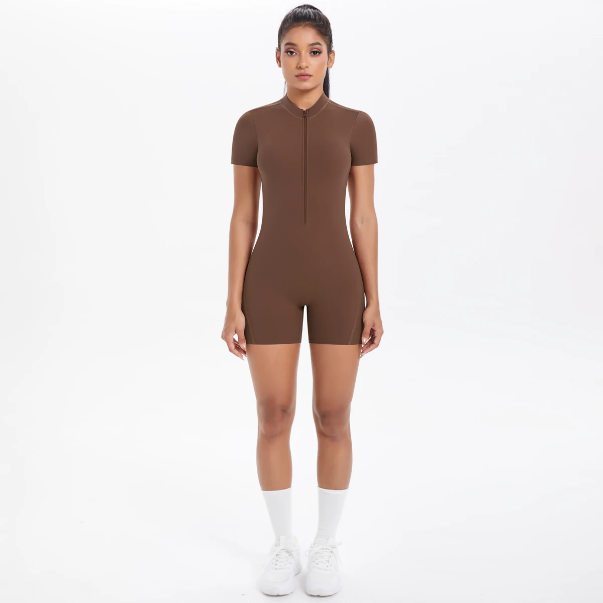 Hollow Out Backless Short Sleeved Zipper Jumpsuit for Woman Jumpsuit Yoga Suit One-Piece Legging Short Push Up Gym Yoga Clothing image 4
