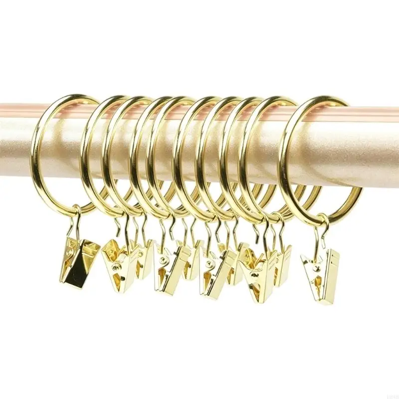 H8WB Metal Curtain Rings with Clips 25 mm Interior Diameter Pack of 10 Smooth Hanger Hook and Clip Set for Curtain Hanging and