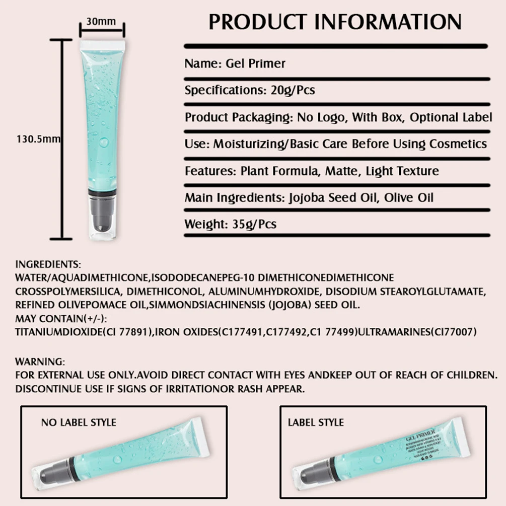 Private Label Makeup Primer Matte Oil-controlling Gel Long Lasting Hydrating Moisturizer Custom Logo Makeup Bulk Cruelty Free