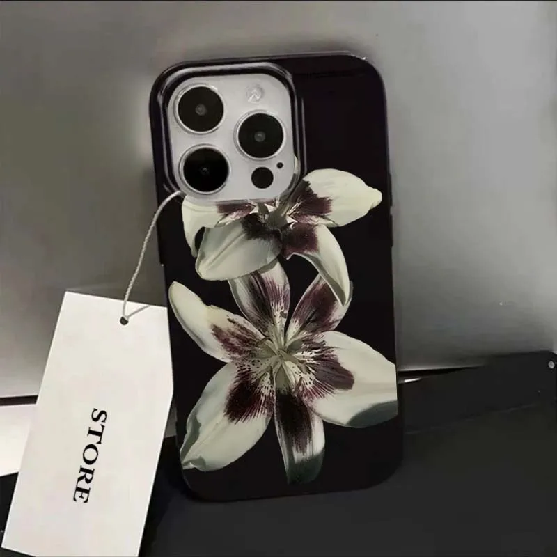 릴리 난초 꽃무늬 소프트 폰 케이스 (아이폰 16, 15, 14, 13, 12, 11 Pro Max, XS, XR, X, 7, 8, 16e, 16 Plus, SE 2022) 충격 방지 커버