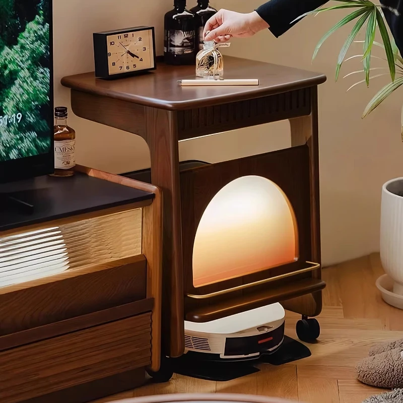 

Sweeping robot shelf medieval sofa side small coffee table living room movable storage bedside table with wheels solid wood
