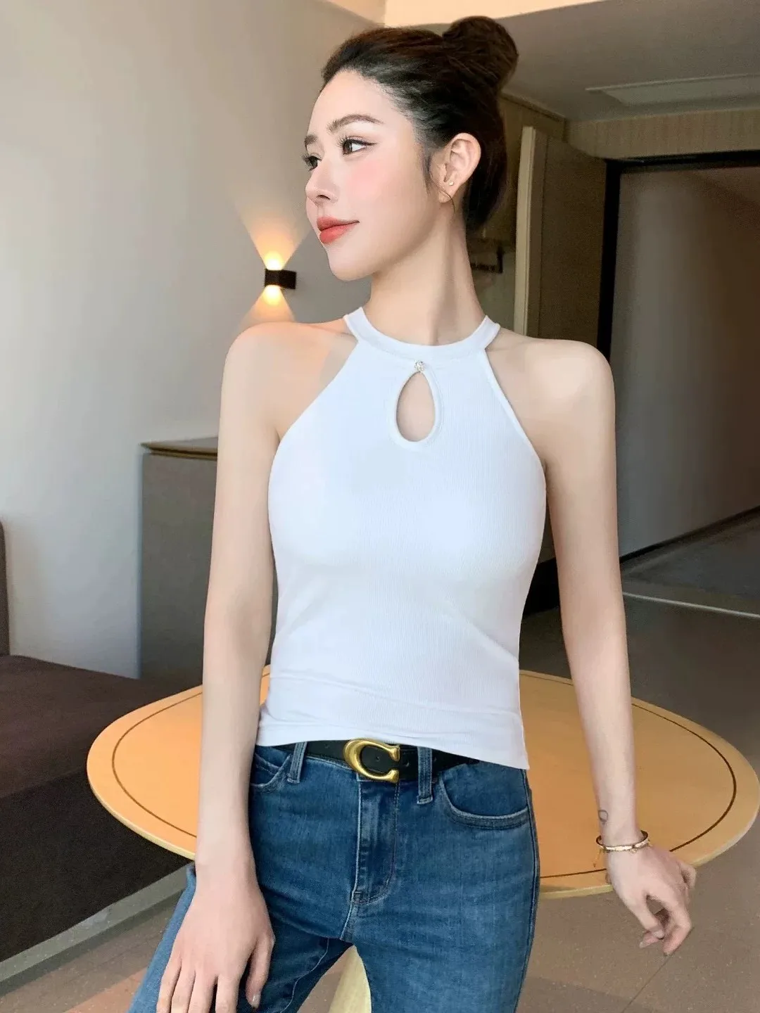 Slimming Cotton Blend Tank Top Women's plus Size Vest Beautiful Back Design Underwear Tank Top Summer Simple Style Pure Color