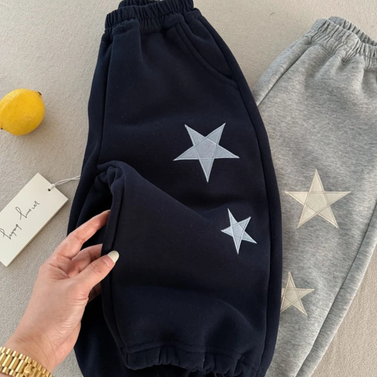 Pants 2026 Autumn and Winter New Children's Clothing Korean Style Boys and Girls Fashion Thickened Stars Draw Rope Pants