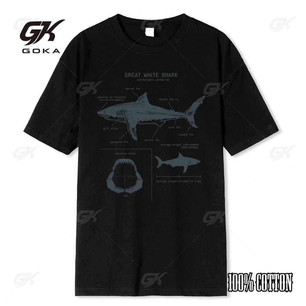 Great White Shark Anatomy T-Shirt New Summer Men Street Short Sleeve Hip Hop Punk Style Boy Casual Tops White Tees