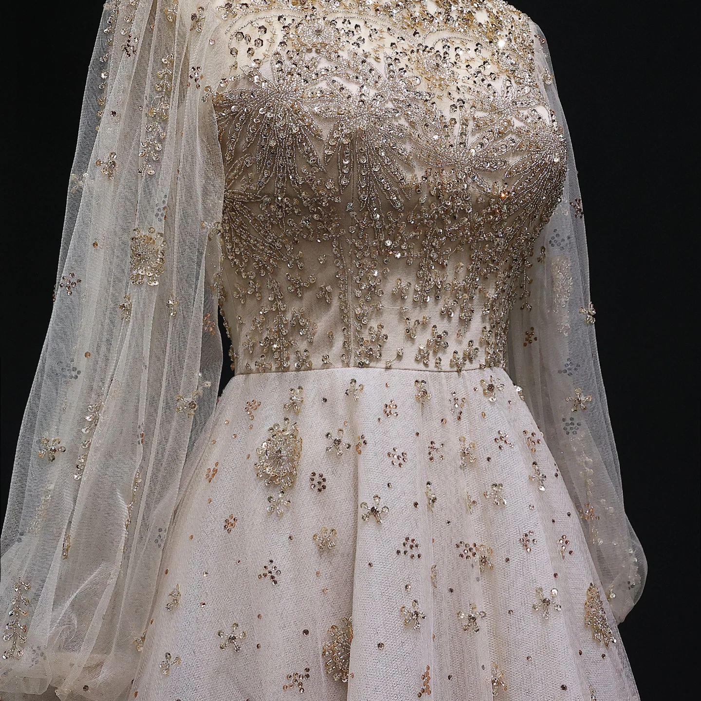 Sharon Said Elegant Champagne Luxury Dubai Women Evening Dress for Wedding Long Sleeves Arabic Party Formal Gowns SS223 Custom image 6