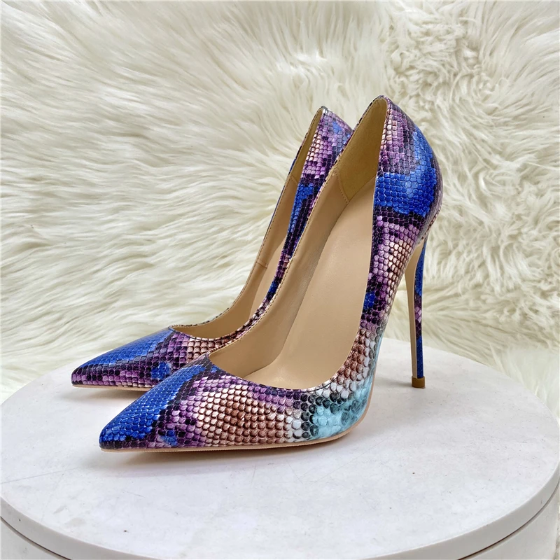 Royal Blue Snakeskin Vrouwen Puntige Toe Hoge Hakken Sexy Party Schoenen Fashion Designer Stiletto Pumps Plus Size 33-45