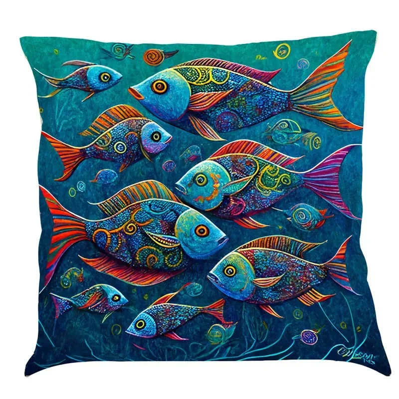 40/45/50/60cm Ocean Series Pillowcase Fish Sea Turtle Whale Printed Cushion Cover Living Room Sofa Throw Pillow Cover Home Decor