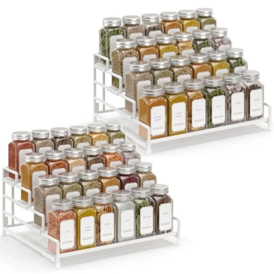 

4-Tier-Spice-Rack-Organizer-for-Cabinet, Adjustable Depth Spice Holder Shelf For Countertop Pantry Cupboard, Metal Tiered Seaso