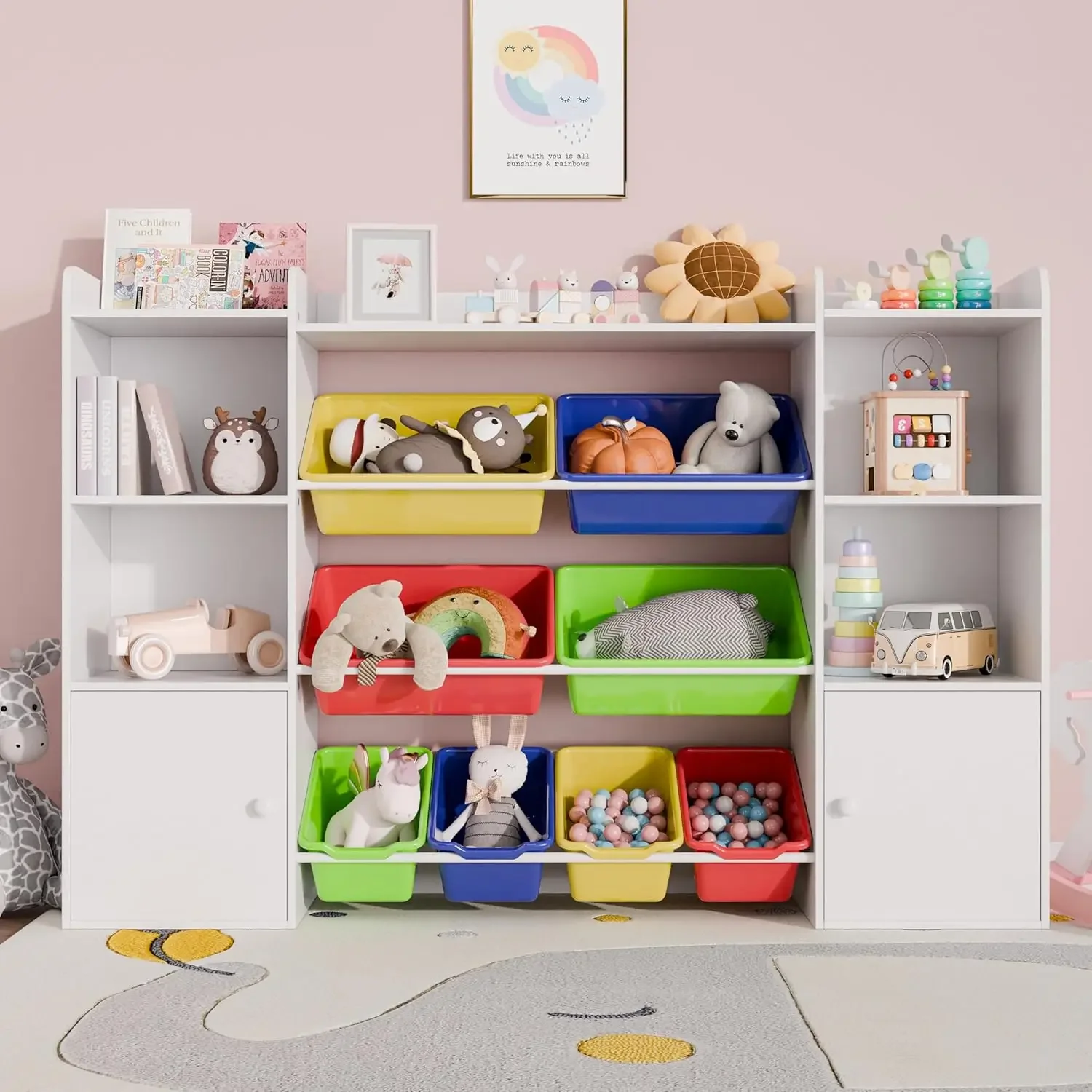 Bacs à jouets pour enfants, étagères à livres pour enfants, organisateurs à 4 niveaux, 6 cubes de rangement, évaluation, 8 bacs à jouets perfectifs