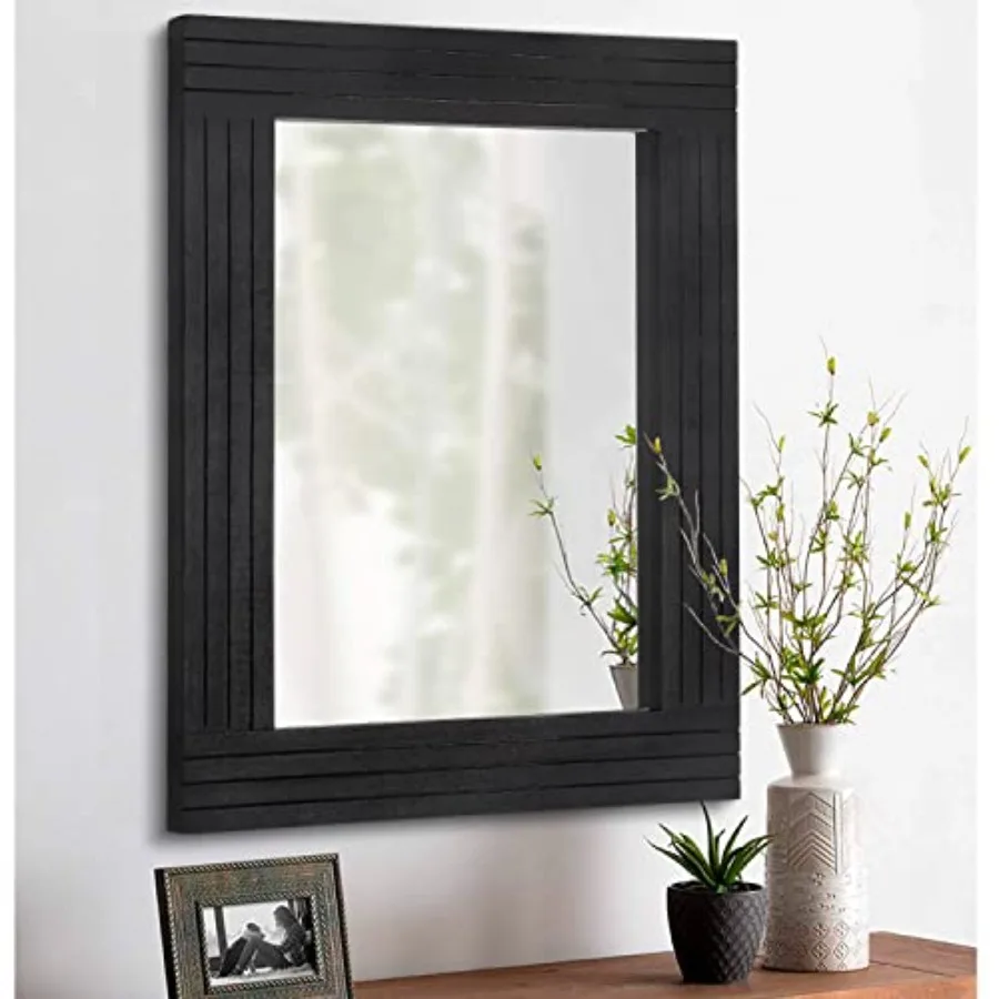 

Rectangular Vintage Rustic Wood Framed Large Mirror - Deco Farmhouse Living Room Bathroom Bedroom Entrance - 26" x 18