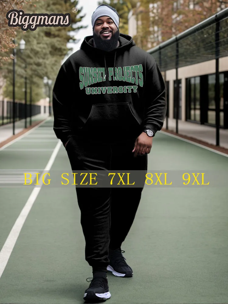 Biggmans Men's Plus Size Clothing Sunset Projects University State Style Hoodie and Sweatpants Two Piece Set 6XL 7XL 8XL 9XL