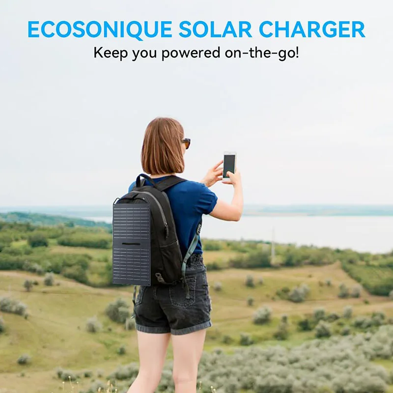 Painéis de carregador solar 15W com USB C USB A Carregamento rápido Painéis de energia de emergência dobráveis para acampamento Mochila iPhone Samsung