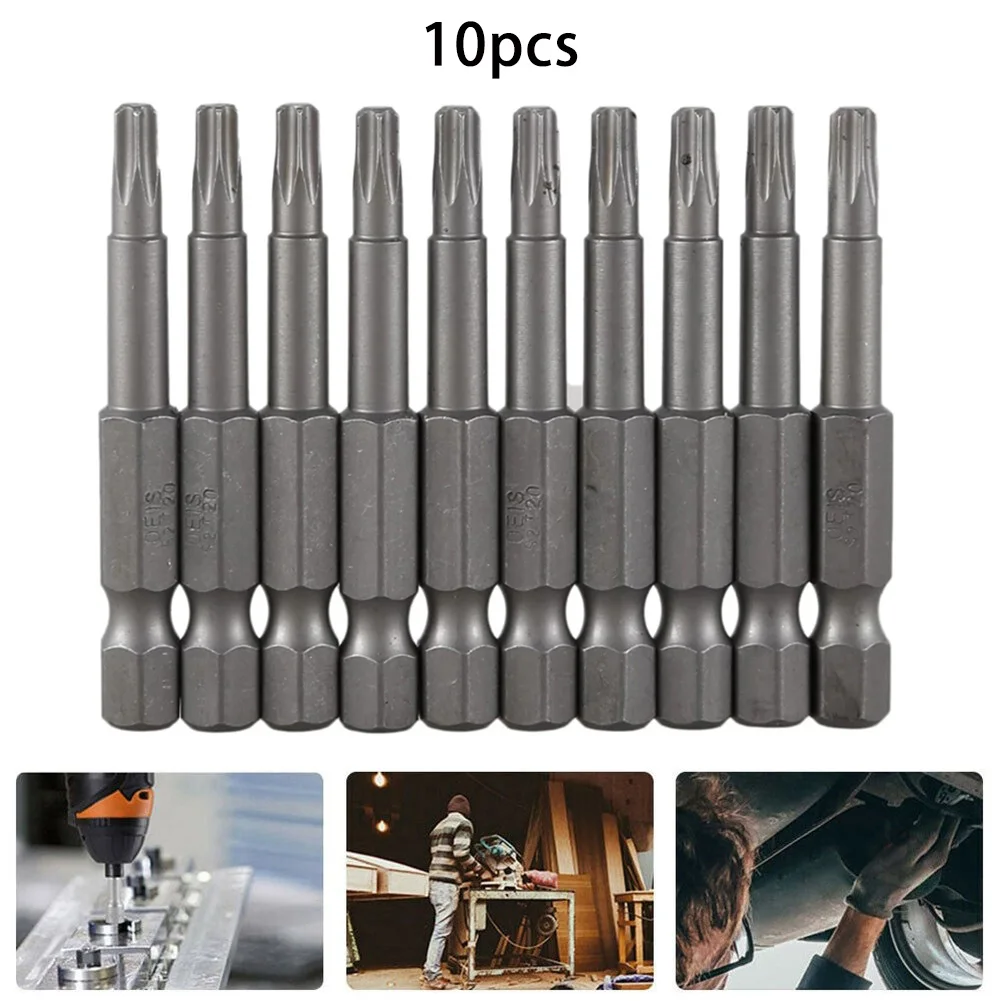 

10pcs Alloy Steel Drill Driver Tamper Proof Security Drill Bits Magnetic Drill Bits 50mm Torx Screwdriver Bits 6.35mm Hex Handle