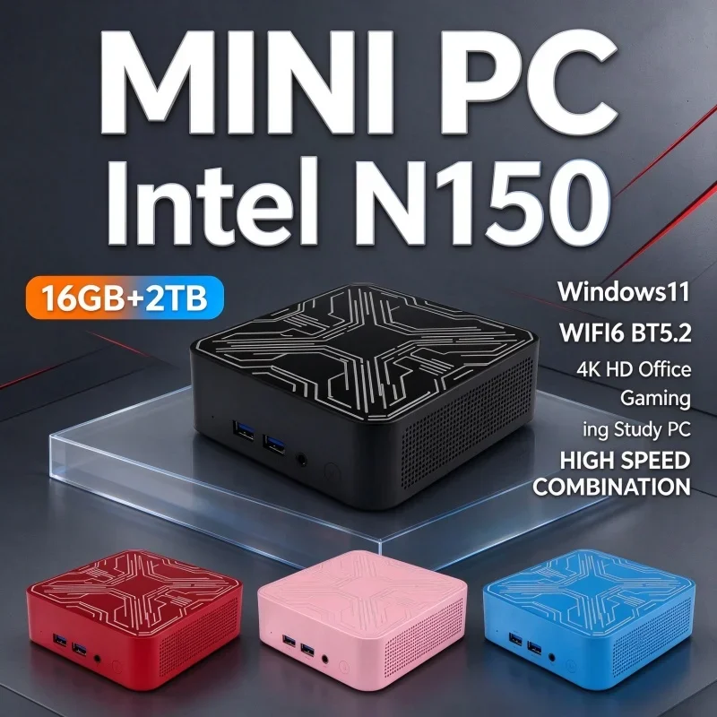2026 New Intel Core N150 Micro PC Windows 11 16GB RAM 1TB 2TB SSD WiFi6 BT5.2 4K Pocket Desktop Daily Home Office Gaming Machine