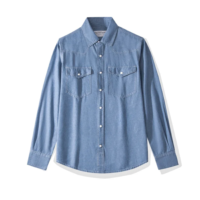 OKONKWO Jugend-Chambray-Oxford-Langarmhemd im europäischen Stil, Outdoor, Trekking, Klettern, Reisen, Sport, Western-Bluse, Arbeitskleidung – Detail 16