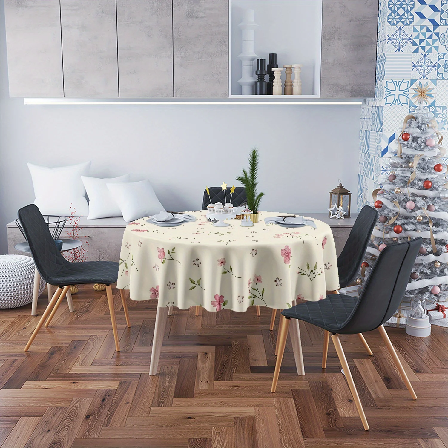 One vintage summer and spring floral polyester tablecloth, with a fresh wildflower pattern design.
