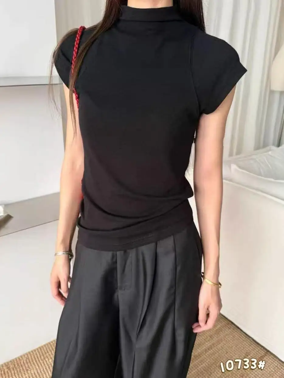 Korean Style Slim Fit Short Sleeve T-Shirt Women's Half High Collar Base Shirt Autumn 2026 New Fashion Inner Wear Top