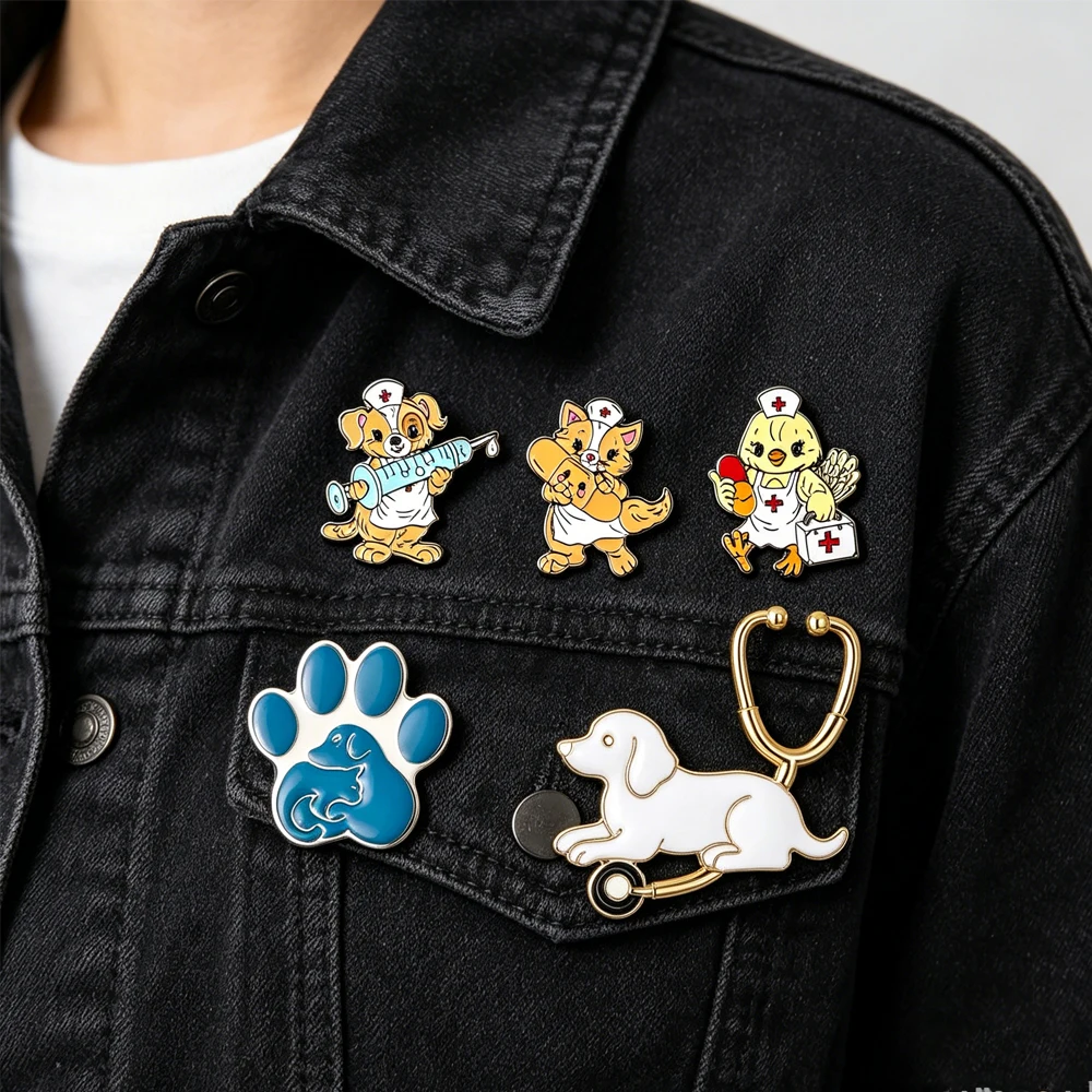 Veterinarian animal care worker enamel brooch  Claw-shaped stethoscope metal brooch  Exclusive jewelry gift for veterinarians