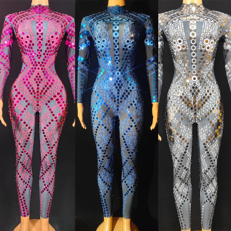 

4 Colors Flashing Sequins Jumpsuit Bar Nightclub Dj Ds Stage Show Rave Outfit Women Gogo Dance Costume Festival Clothes XS6786