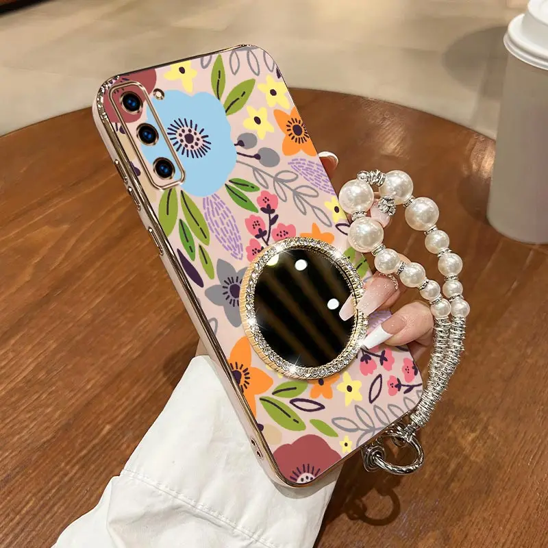 

S21 Cartoon flower Bracelet Plating Phone Case For Samsung S9Plus S21Ultra S20 S30Plus S20Lite S21Plus S21FE S10Plus S9 Cover