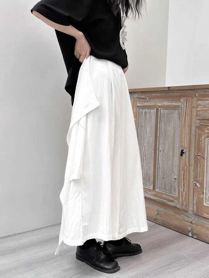 High Waist Wide Leg Pants Skirt Two-Way Wear Thin Straight Cut Nine-Piece Loose Fit Asymmetrical A-Line Skirt Commute Style
