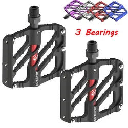 BUCKLOS 3 Bearing Bicycle Pedals Aluminum Alloy MTB Pedal 9/16''CNC Flat Platform Mountain Road Bike Pedals