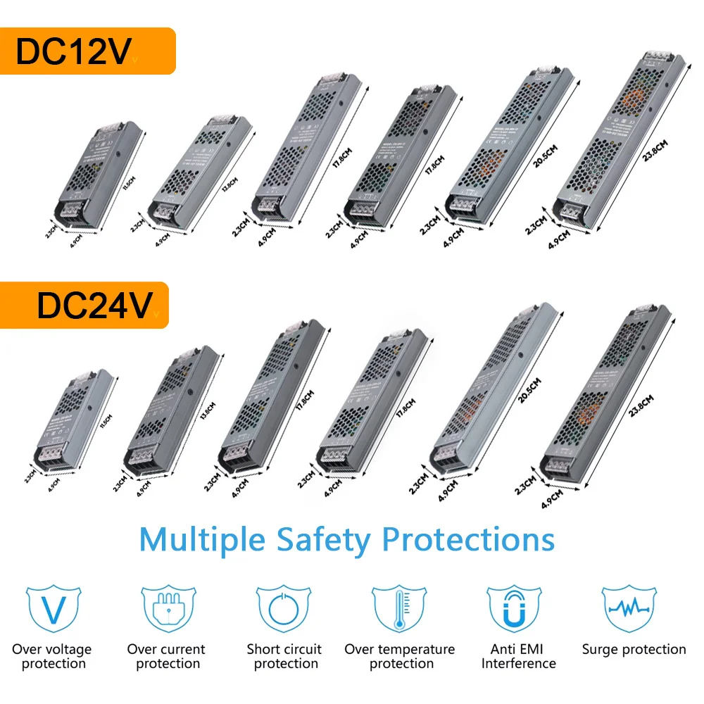 AC/DC 12V 24V Transformer 60W 100W 200W 300W 400W 500W LED Driver Power Supply Super Thin A/D Converter for LED Bulb Light Strip