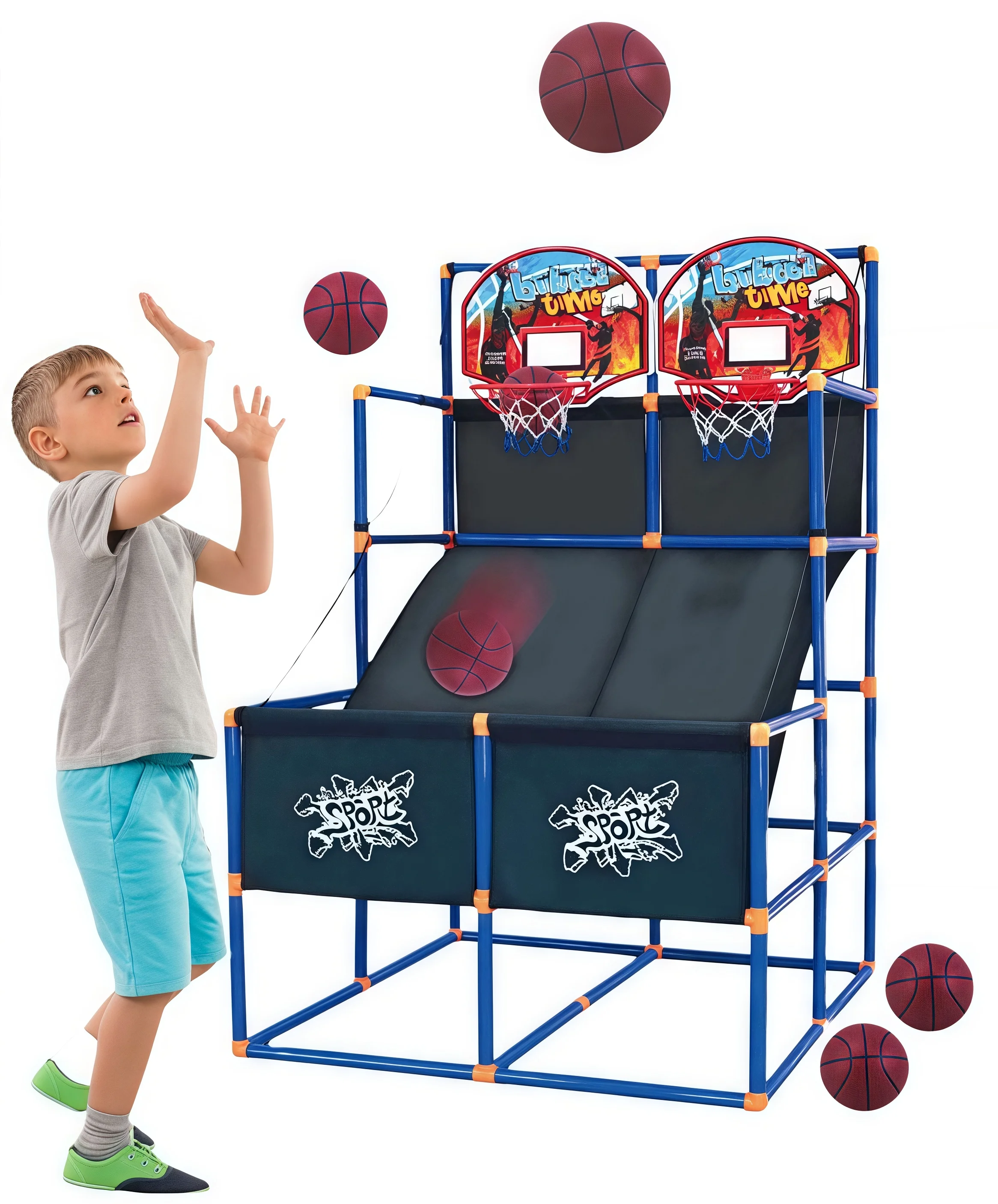 

Indoor Foldable Stand Hoop Arcade Game Basketball Shot 2 Players Basketball Shooting Machine with Rich Accessories