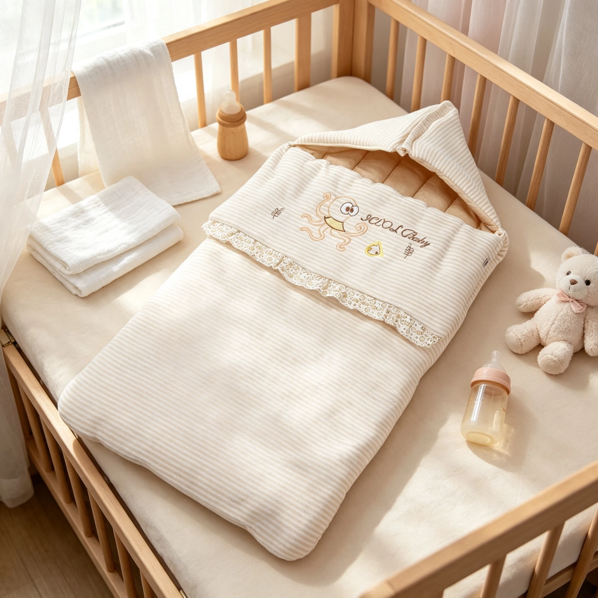 Autumn & Winter Thickened Baby Envelope Sleeping Bag, Colored Cotton Anti‑Kick Sleep Quilt,Infant Sleep Sack for Air‑Conditioned
