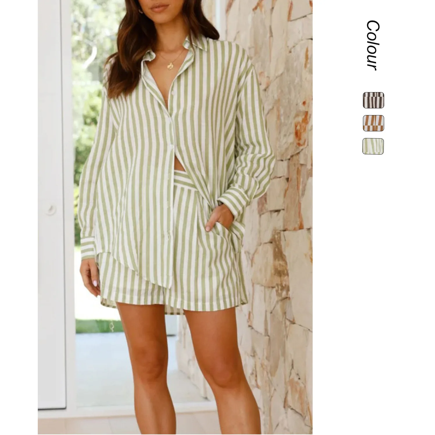 

2026 Spring/summer Women's Fashion Casual Polo Collar Striped Color Block Thin Set 88160 Summer Maxi Dress Outfits Vestidos Prom