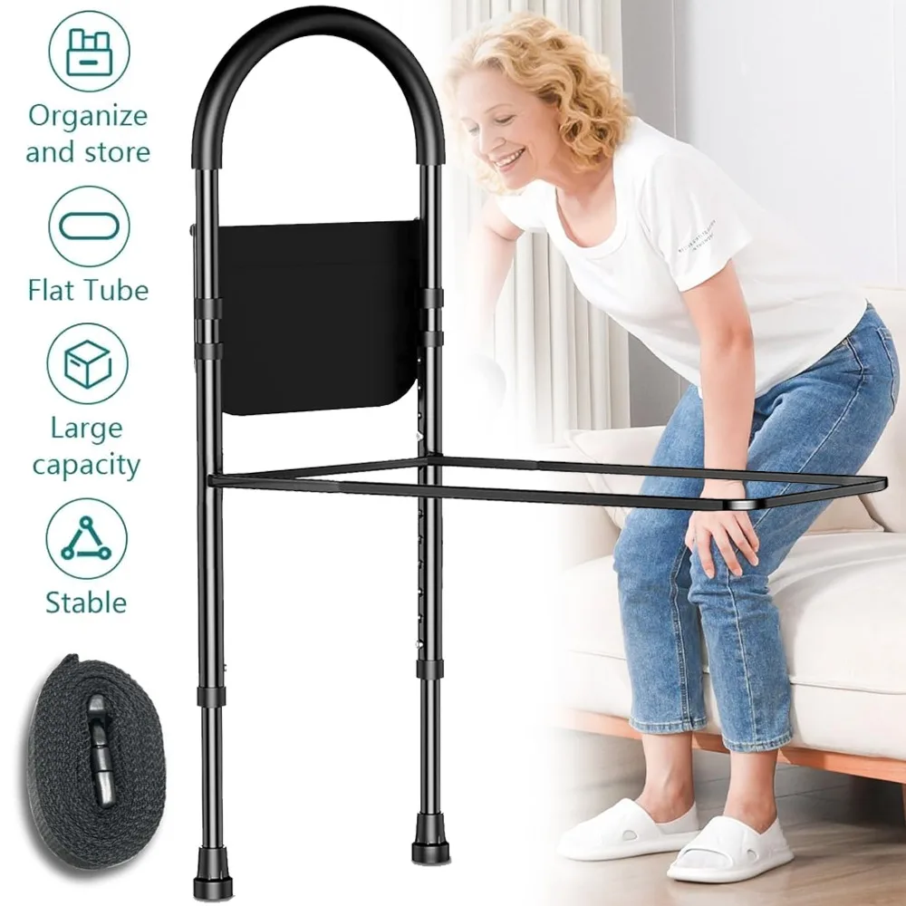 Barres de lit pour personnes âgées avec poche de rangement, barre d'aide à la mobilité, réglable en hauteur, barre de maintien anti-chute, facilite l'accès au lit et la sortie du lit