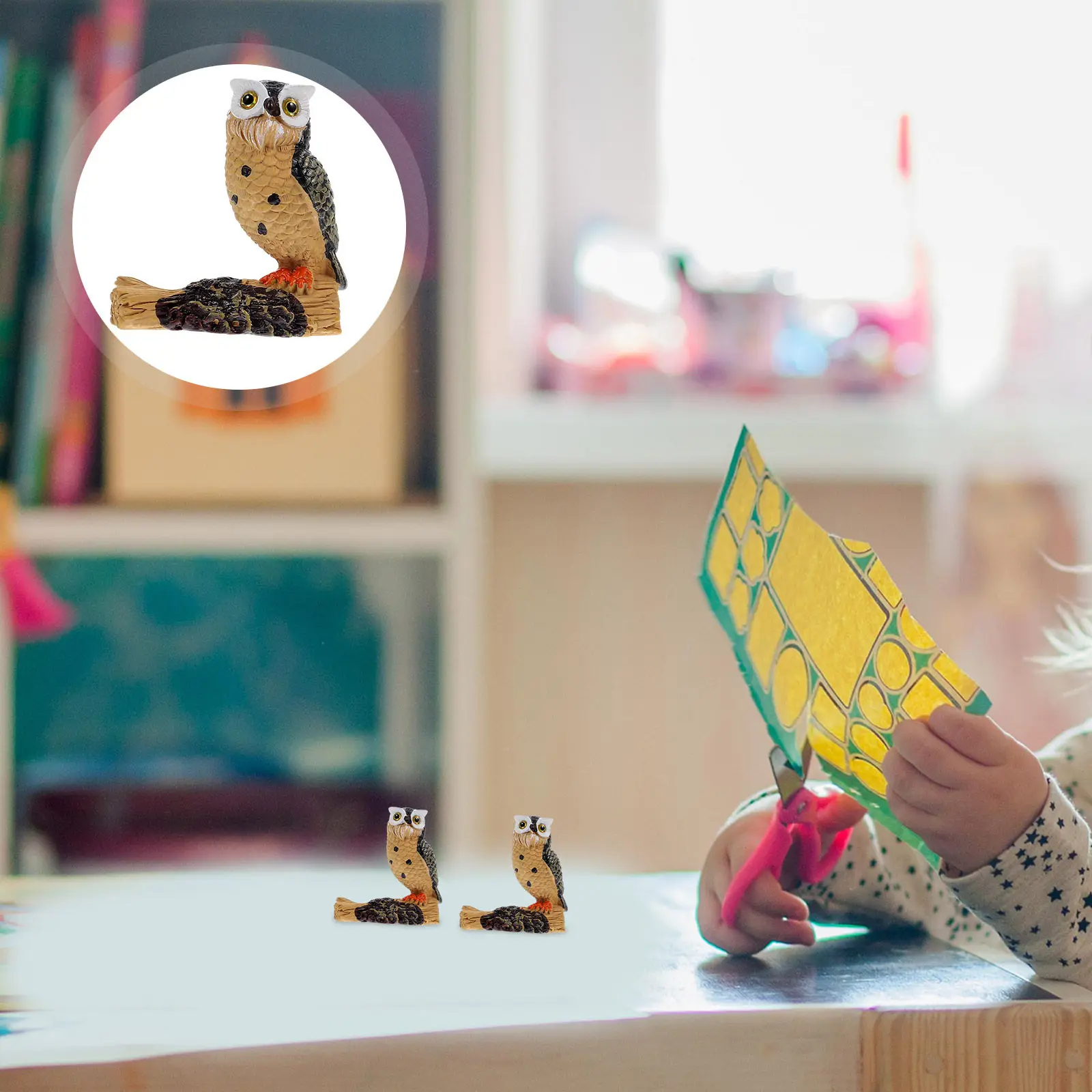 

2Pcs Mini Owl Cognitive Development Statue Realistic Small Owl Decoration Home Desk Garden Decor for Kids Home Decor