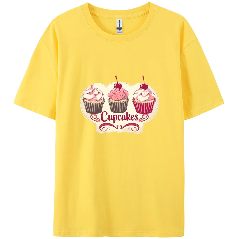 Summer Print T-shirt, Casual T-shirt, Furious Women's Short T-shirt, Cream cake pattern, girl's favorite,  cupcake, 100% cotton.