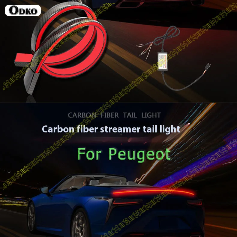 

Car High Position Brake Lights Rear Tail Warning Signal Lamps LED Carbon Fiber Spoiler Flow Lamp For Peugeot 308 301 408 508 508