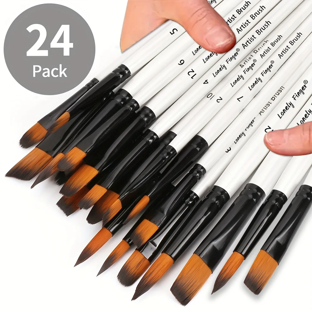 24-teiliges Pinselset, Künstlerpinsel für Acryl-, Öl- und Aquarellmalerei, Premium Nylonhaar-Kunstpinsel