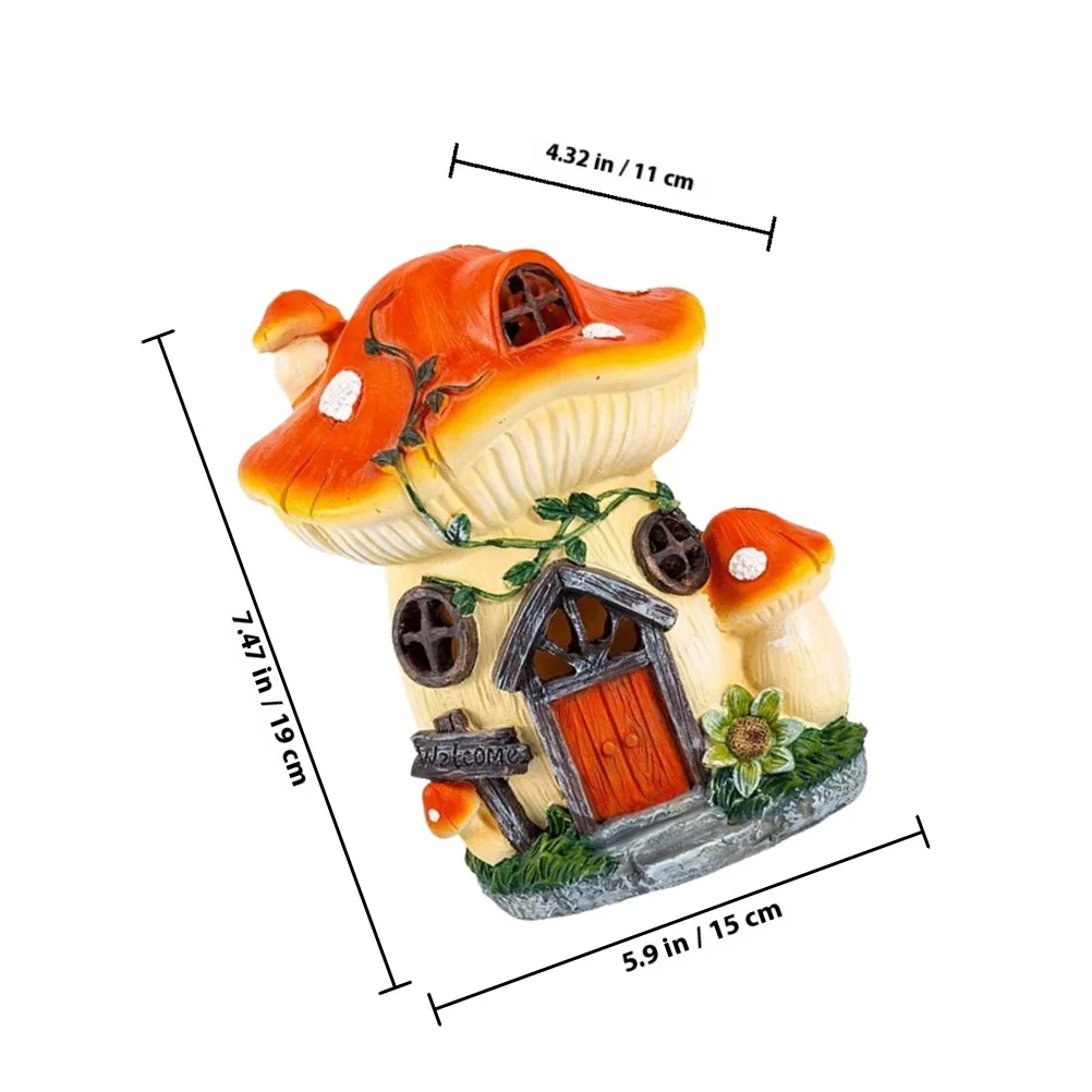 Lampa w kształcie grzybka, żywica, solarna dekoracja ogrodowa, zewnętrzna lampa trawnikowa, ozdoba w kształcie domku grzybka, solarne lampki ogrodowe.